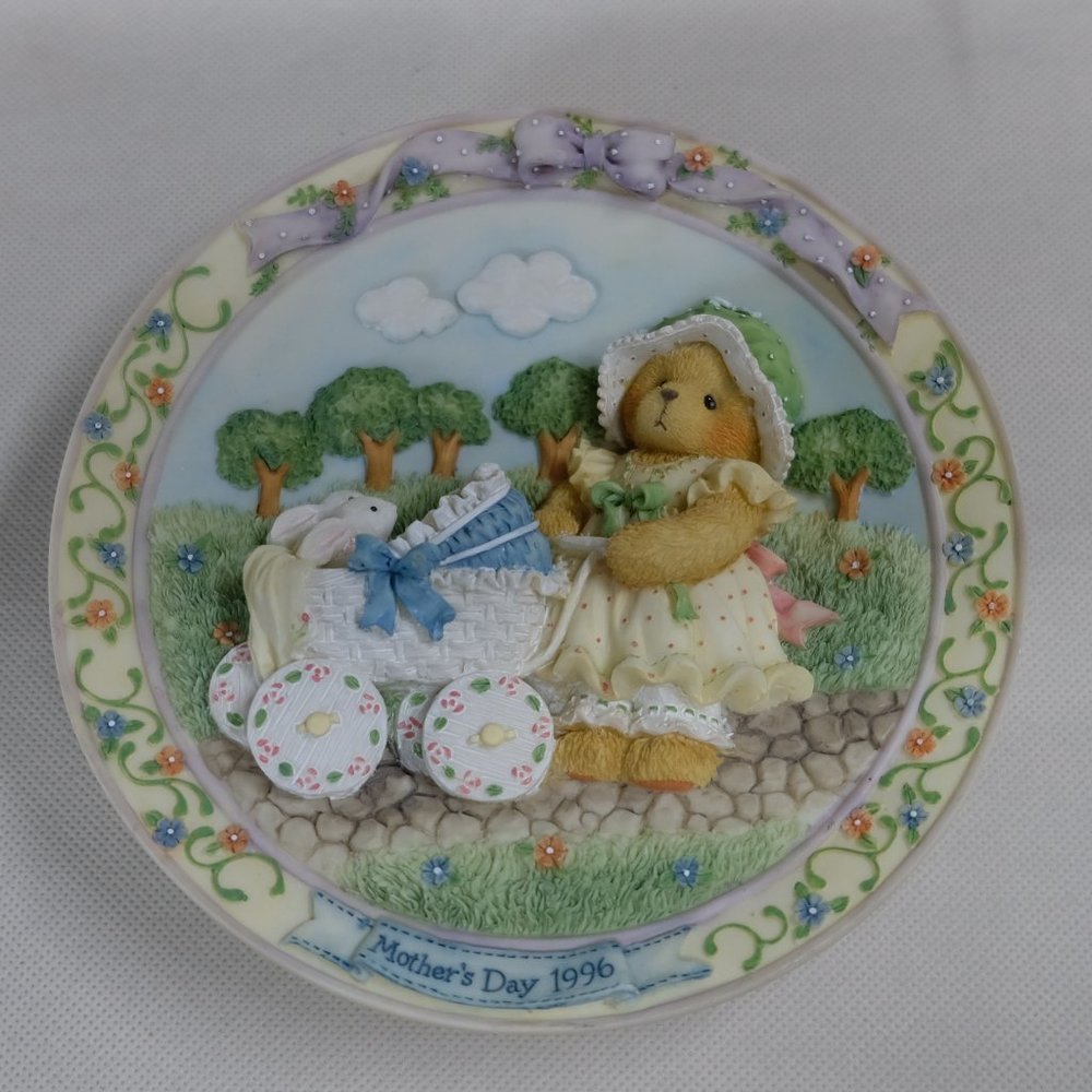 NEW Cherished Teddies Mother's Day Dated 1996 Plate Bear & Bunny Vintage #156493